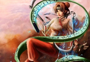 Арт, naruto, магия, девушка, rikamello, tenten, молнии, заклинание