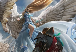 крылья, Арт, доспех, мужчина, ангел, девушка, algenpfleger