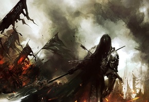 Арт, воин, стрелы, сражение, оружие, флаги