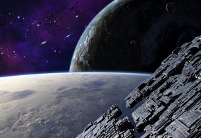 корабль, корабли, станция, Арт, космос, планеты