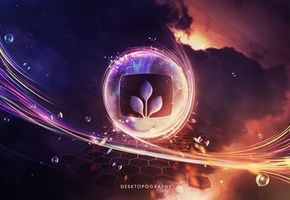 облака, пузыри, линии, движение, Desktopography, эмблема