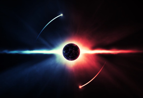 космос, энергия, Арт, лучи, планета