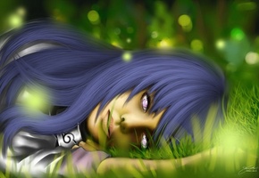 трава, hyuuga hinata, девушка, Арт, hinata, лежа, naruto
