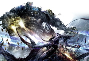 Warhammer 40k, демон, слаанеш, схватка, iron hands, терминатор