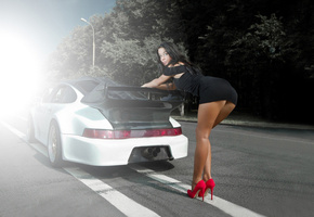 Брюнетка, ноги, попка, платье, чёрное, взгляд, тело