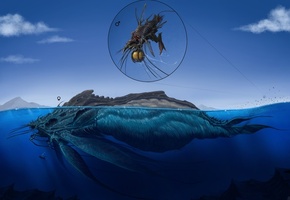 водолаз, абстракция, человек, арт, вода, Монстры