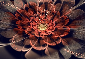 лепестки, искры, огоньки, цветок, Арт, абстракция