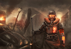 fallout, металл, маска, солдат, каска, Арт, berlin, машина