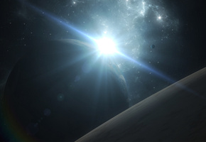 гигант, планеты, звезда, яркая, космос, спутник, Арт