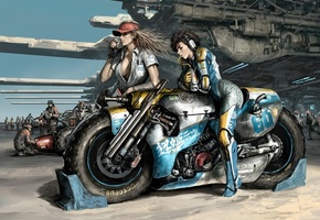 ожидание, девушки, Арт, гонка, оружие, мотоцикл