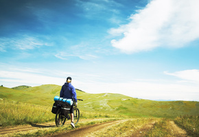 турист, горы, путешествие, Природа, туризм, велосипед