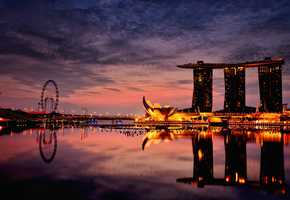 Город, отель, сингапур, вечер, ночь