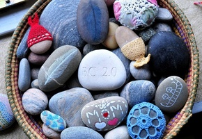 камни, разукрашенные, Цветные, разрисованные, вязание