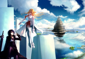 парень, yuuki asuna, девушка, blackrabbitsoul, kirito, sword art online, Арт