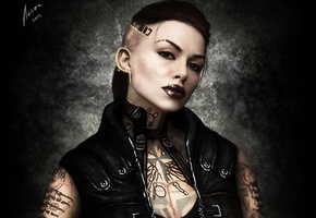 джек, девушка, mass effect 3, татуировки, Арт, jack, тату