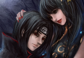 парень, rikamello, девушка, itachi uchiha, Арт, пара, naruto, yuki