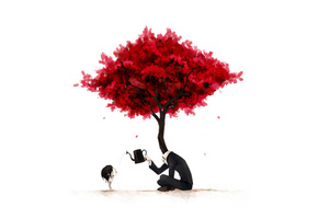 сюрреализм, лейка, Дерево, парень, поливает, вода