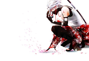 мужчина, kakashi, маска, Naruto, ниндзя, hatake, катана, лепестки