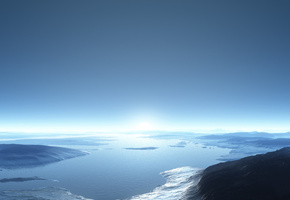 вода, горы, Небо, пейзаж