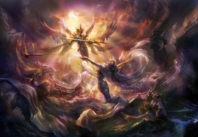 шторм, море, парень, wang, ангел, rong rong, Арт, девушки