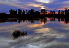 красный, сумерки, Вечер, тучи, закат, небо, яркий