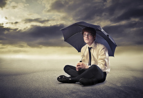 галстук, Мужчина, зонт, песок, очки, рубашка