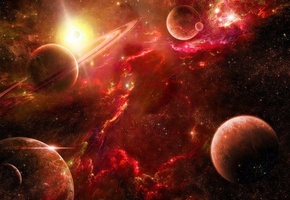 planet, планеты, Космос, звезды, туманность, красные, space