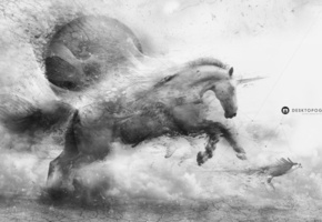 полёт, орёл, Desktopography, линии, единорог, земля, трещины