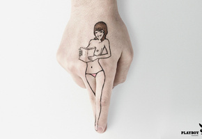 рисунок, девушка, рука, книжка, креатив, пальцы, Playboy