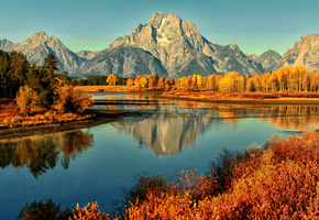 река, Горы, осень