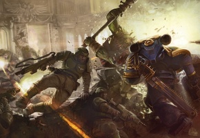 Warhammer 40k, схватка, орки, имперская гвардия, космодесант