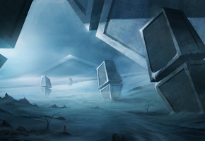 Арт, ночь, письмена, пейзаж, камни, blinck, руны, артефакт