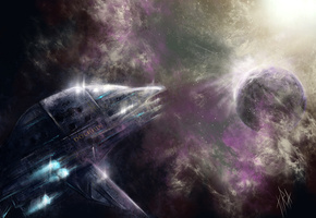 звезды, космос, dolphin, шатлл, корабль, планета, Арт