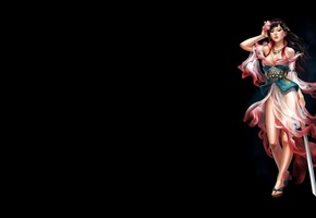 темный фон, меч, цветок, Арт, минимализм, девушка