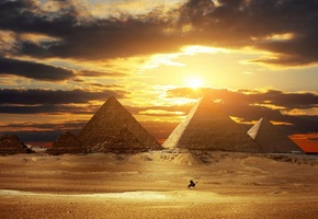 пирамида, небо, песок, солнце, Египет