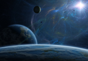 спутник, энергия, Космос, кольца, звезда, планеты