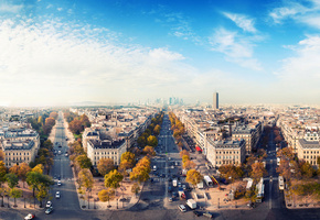 осень, небо, дома, Город, дороги, париж, франция