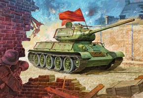 средний танк, панцерфауст, Рисунок, красное знамя