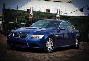 забор, cabrio, m3, синий, Bmw, отражение, бмв, blue, e93