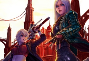 devil may cry, город, Арт, девушки, оружие, меч, dantewontdie