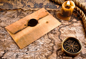 конверт, Карта, компас