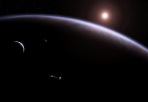 спутники, The giant, звезды, spaceship, планета