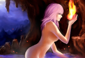 магия, обнажена, вода, rikamello, haruno sakura, девушка, Art, пещера