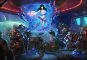 корабль, космос, кристалл, гномы, белоснежка, Арт