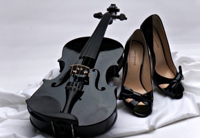 туфли, Скрипка, черная, ткань, фон, черные, белая