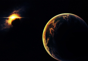 Космос, темнота, луч, space, свет, планета