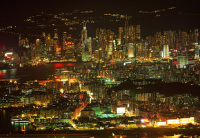 ночной, Мегаполис, здания, ночь, город