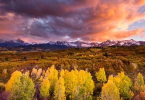 Горы, осень, облака, лес, небо