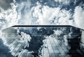 небо, отражение, окна, здание, стекло, вверх, Город