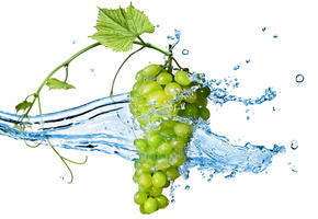 ягоды, брызги воды, Виноград, гроздь